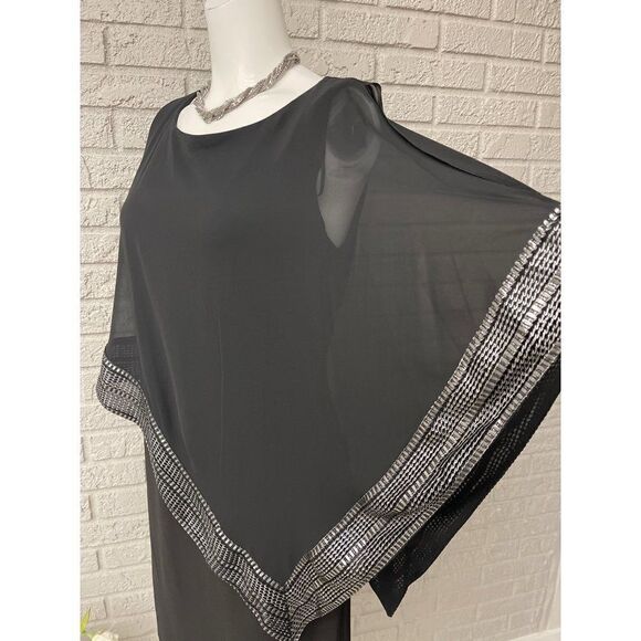 SLNY Women Navy With Sliver Metallic Trim Capelet Sheath Dress Size 8 - Picture 8 of 12